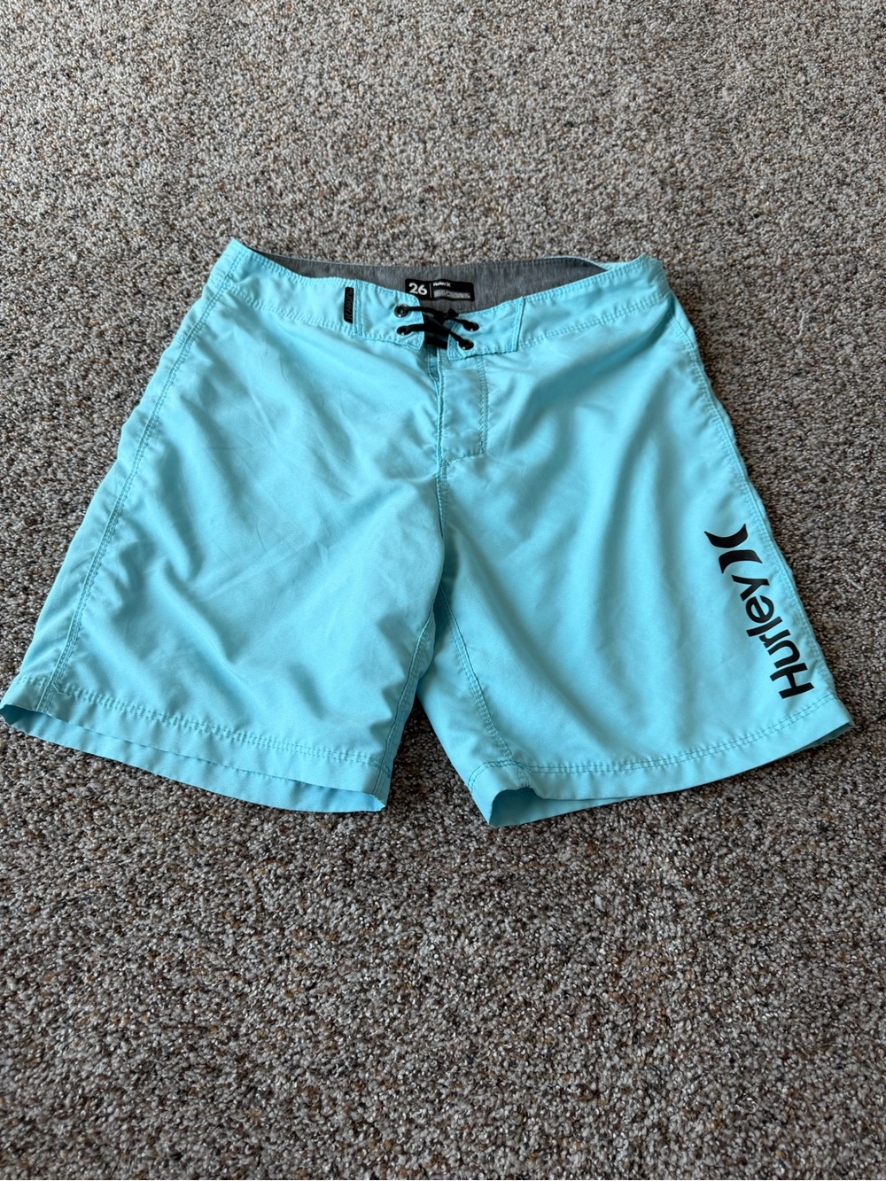 Hurley Womens 26 Aqua Turquoise Board Shorts Black Logo Lace Up Surf Swim Beach